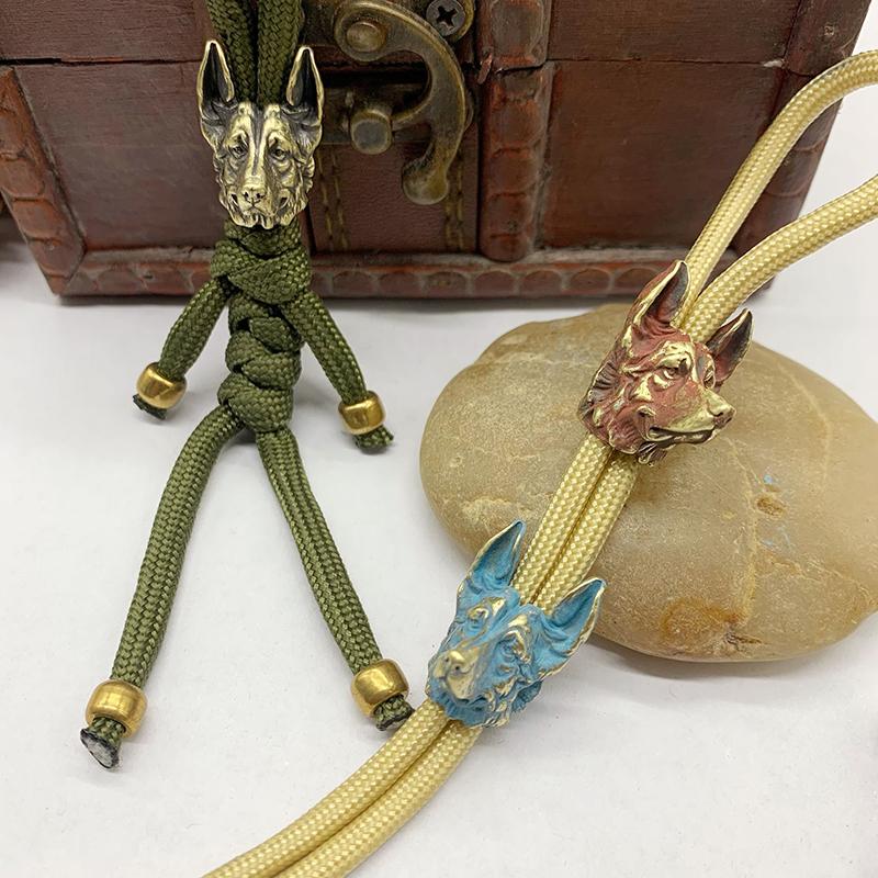 Brass Shepherd Head Keychain Pendant Designer Handmade Metal DIY Paracord Accessories for Fashion Outdoor Bag Charm