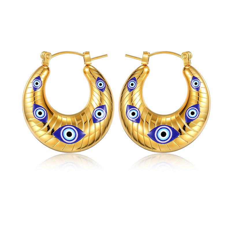 Geometric Stainless Steel U-Shaped Earrings with Creative Eye Design - European & American Style for Women