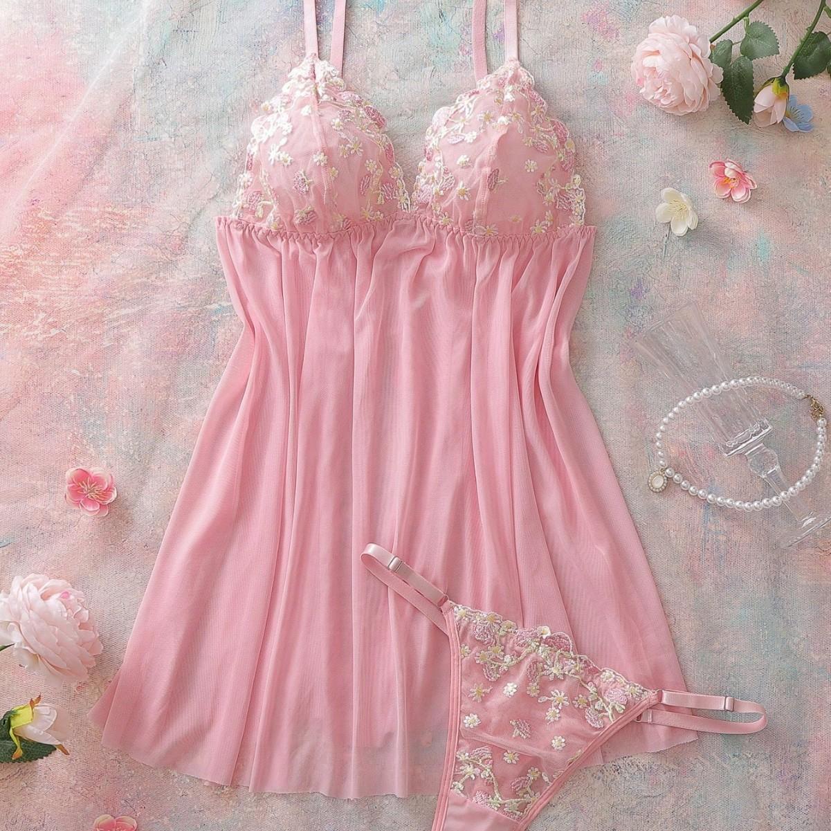 

Игривость и чистое желание новый сет сексуального ночного белья с сетчатыми подвязками S розовый