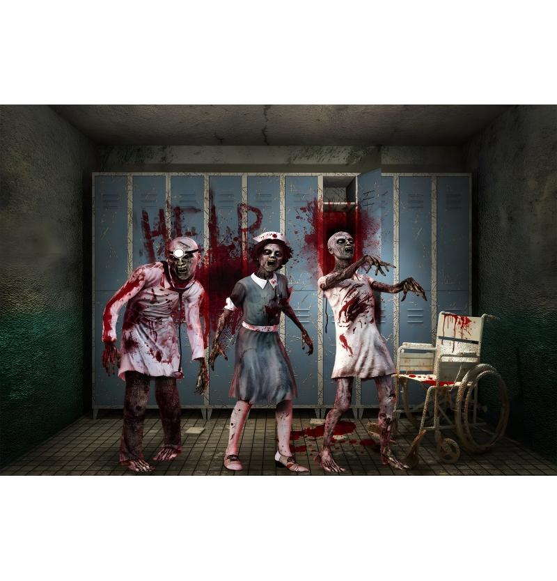 Halloween Pozadí Fotografie Krvavá Zombie Sestřička Pacient Halloween Strašidelný Dům Párty Foto Koutek Strašidelná Nemocnice Pozadí
