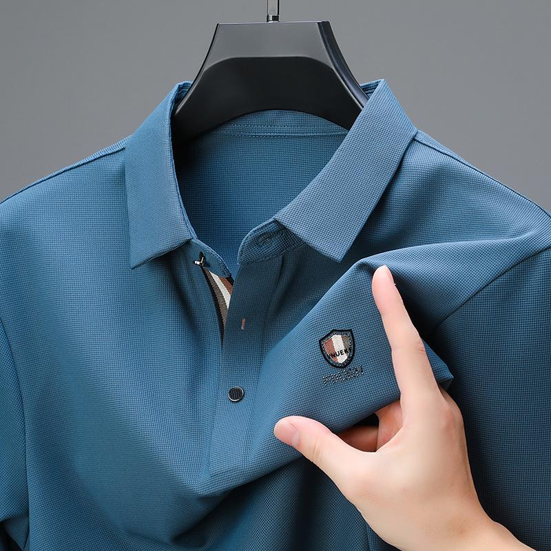 Traceless Long-Sleeved Polo Shirt Men'S Senior Sense Business Casual Elastic Lapel Polo