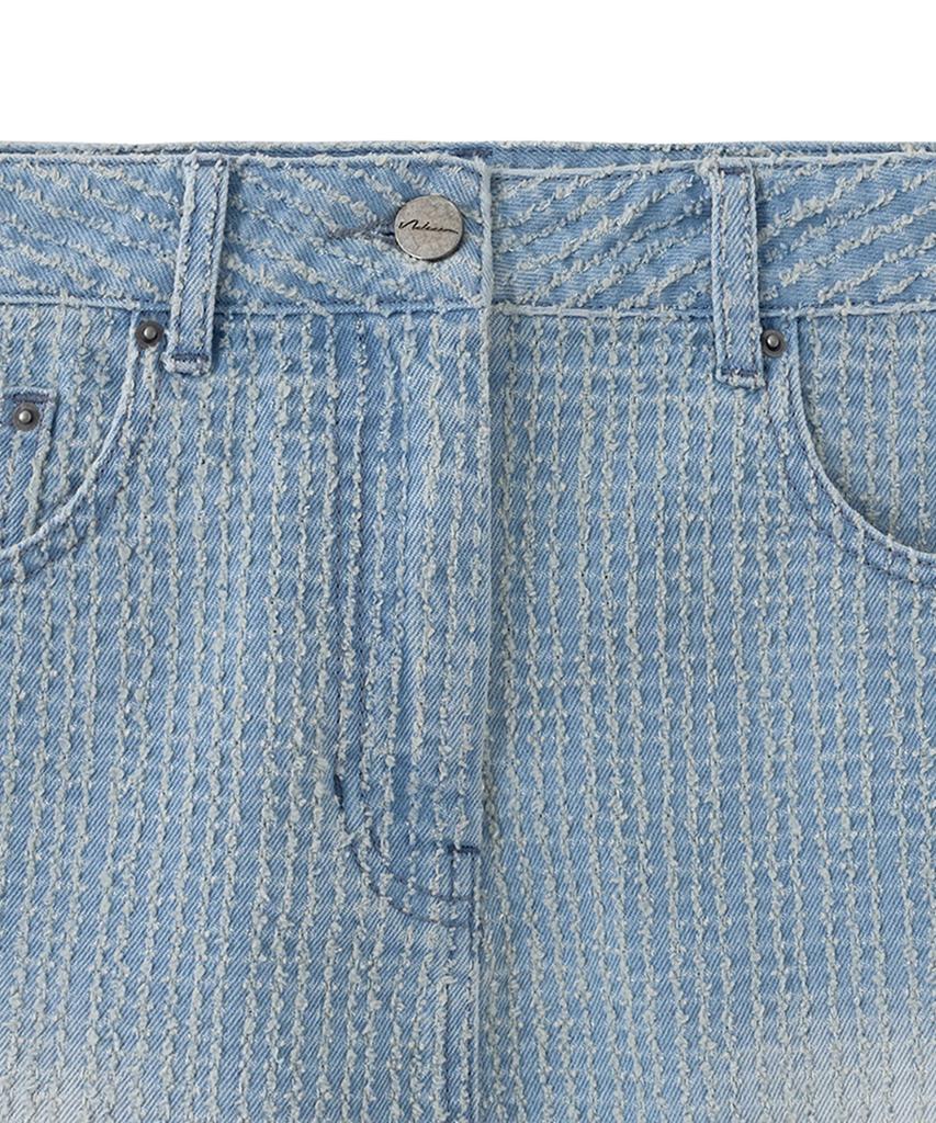 Noir For Woman Damaged Stripe Denim Mini Skirt (Light Blue)
