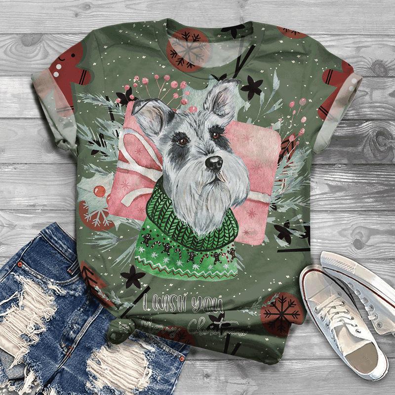 Summer New Printed Short Sleeve Top for Women, Round Neck 3D Dog Printed Women's T-shirt