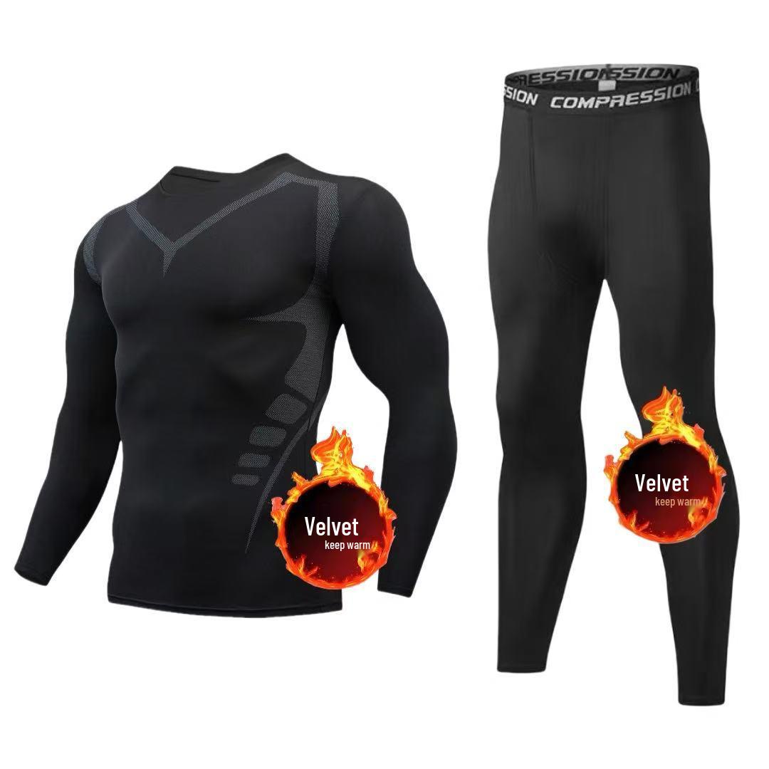 

Мужской бесшовный компрессионный спортивный костюм с флисовой подкладкой M
