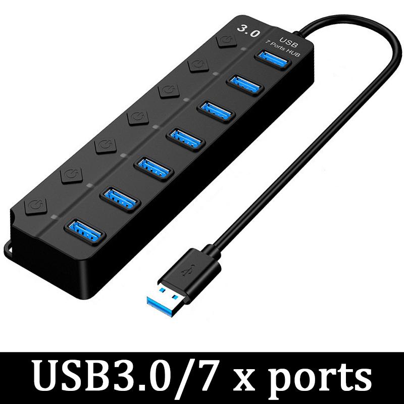 4 In 1 USB 3.0 Hub 7 Port With LED Indicator Independent Switch Control For Laptop Flash Drive Hard Disk Printer Camera Keyboard