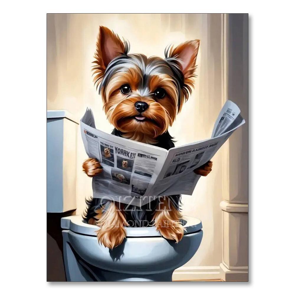 Dog Diamond Painting Cat Toilet Cartoon Diamond Mosaic Animal Full Round_Square Drill Embroidery Funny Bathroom Wall Decor Art