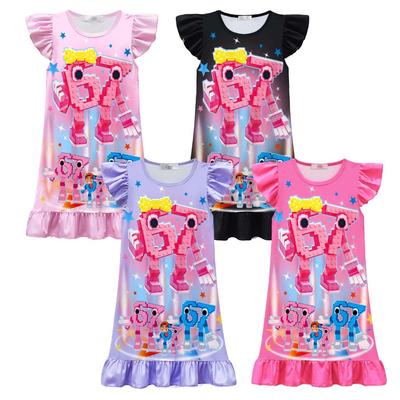 82605 Girls Steal a Brainrot 67 Print Ruffle Sleeves Dress