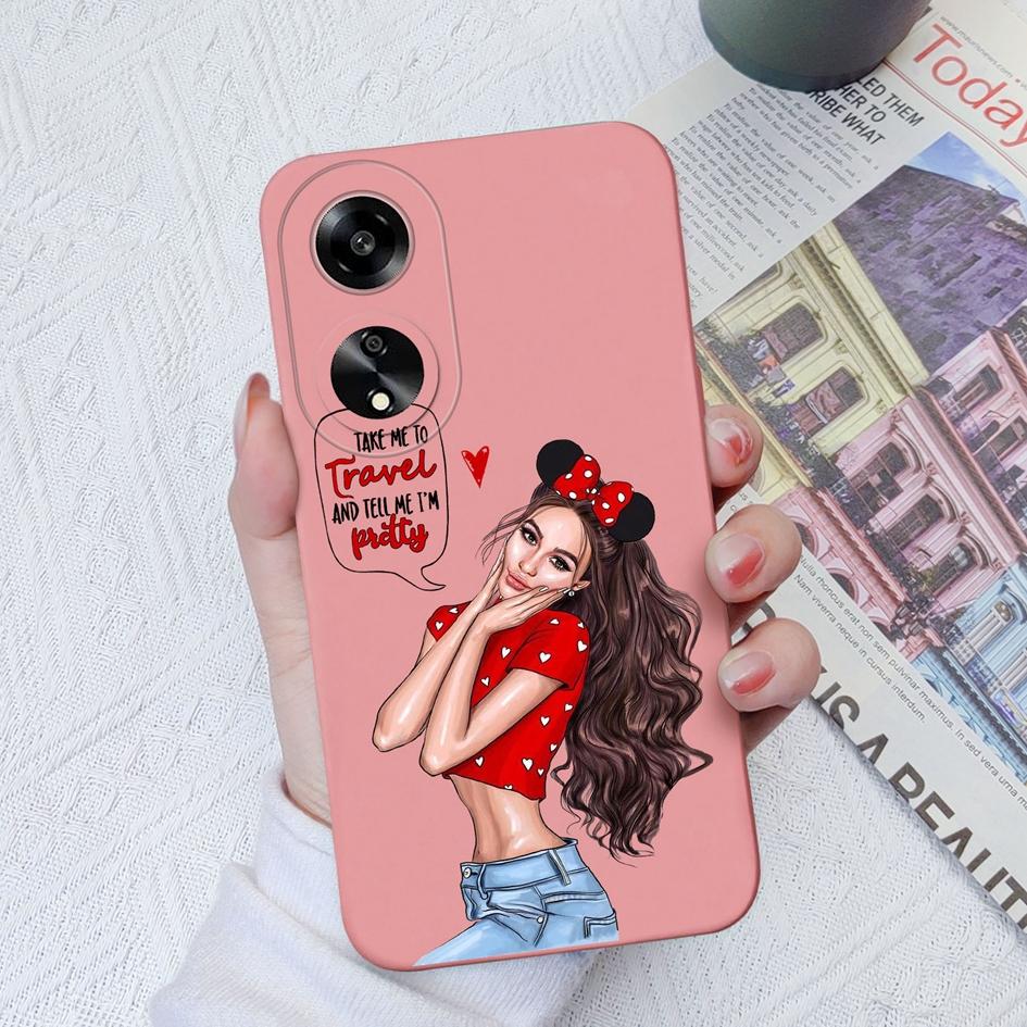 Casing For Oppo A35 A11 A1K A7 A15 A55 A1 A52 Phone Cover Elegant Sweet Girl Pattern Liquid Silicone Anti Slip Protective Advanced Shell For Oppo Capa