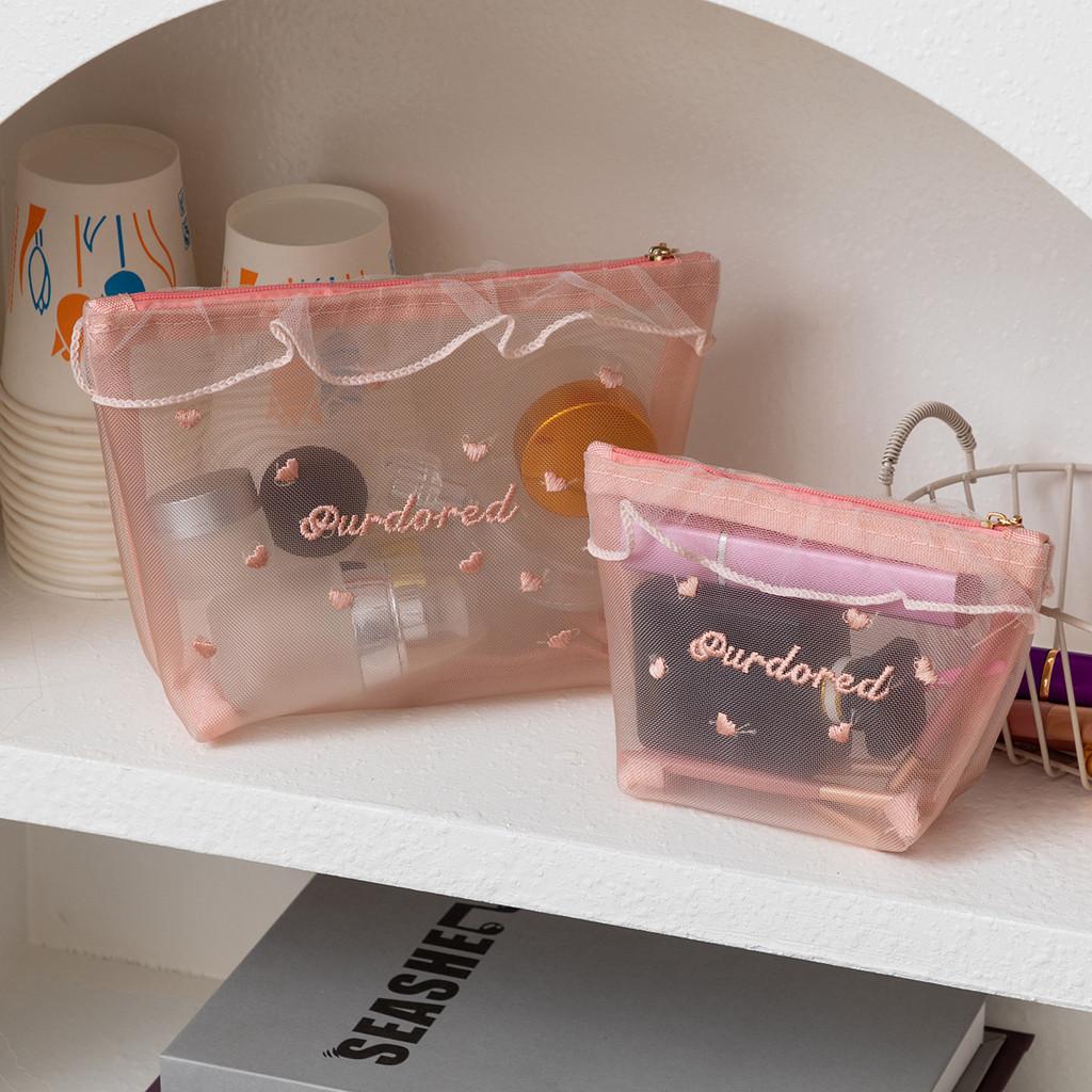 Polyester Large Capacity Transparent Makeup Bag For Girls Travel And Daily Use