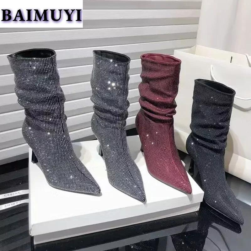 Kristall Spitzschuh High Heels Damen Stiefeletten Sexy Schuhe 2025 Trend Luxus Mode Schnee Chelsea Boots Neue Pumps Mujer Stiefel