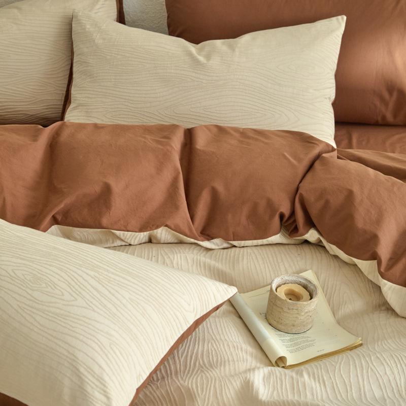Elegant 3D Jacquard Cotton 4-Piece Bedding Set for Dorms