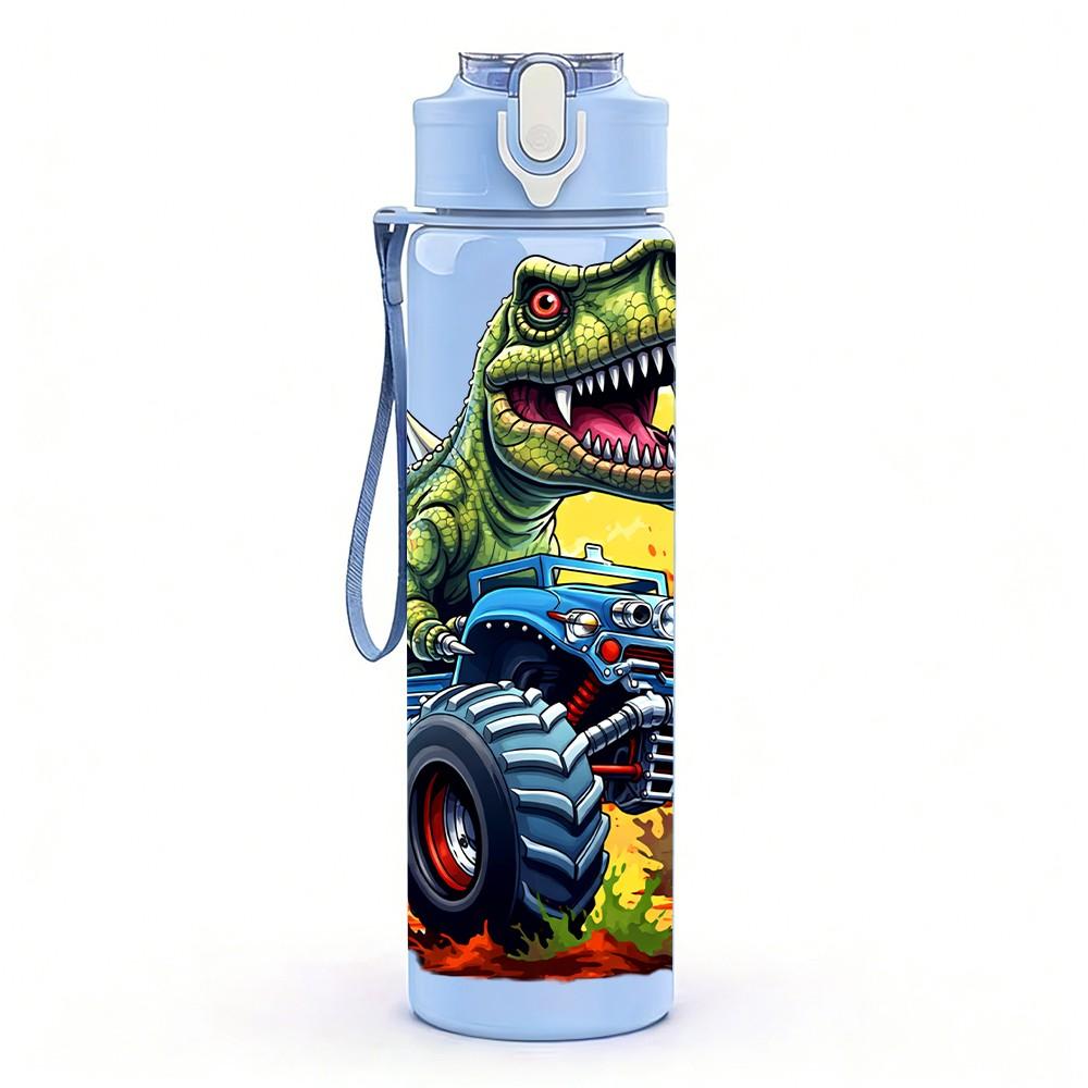 1PC Dinosaur Monster Truck Cartoon 750ml Color Plastic Sports Water Bottle Leakproof Flip Straw Lid Suitable for Sports Office Home Use