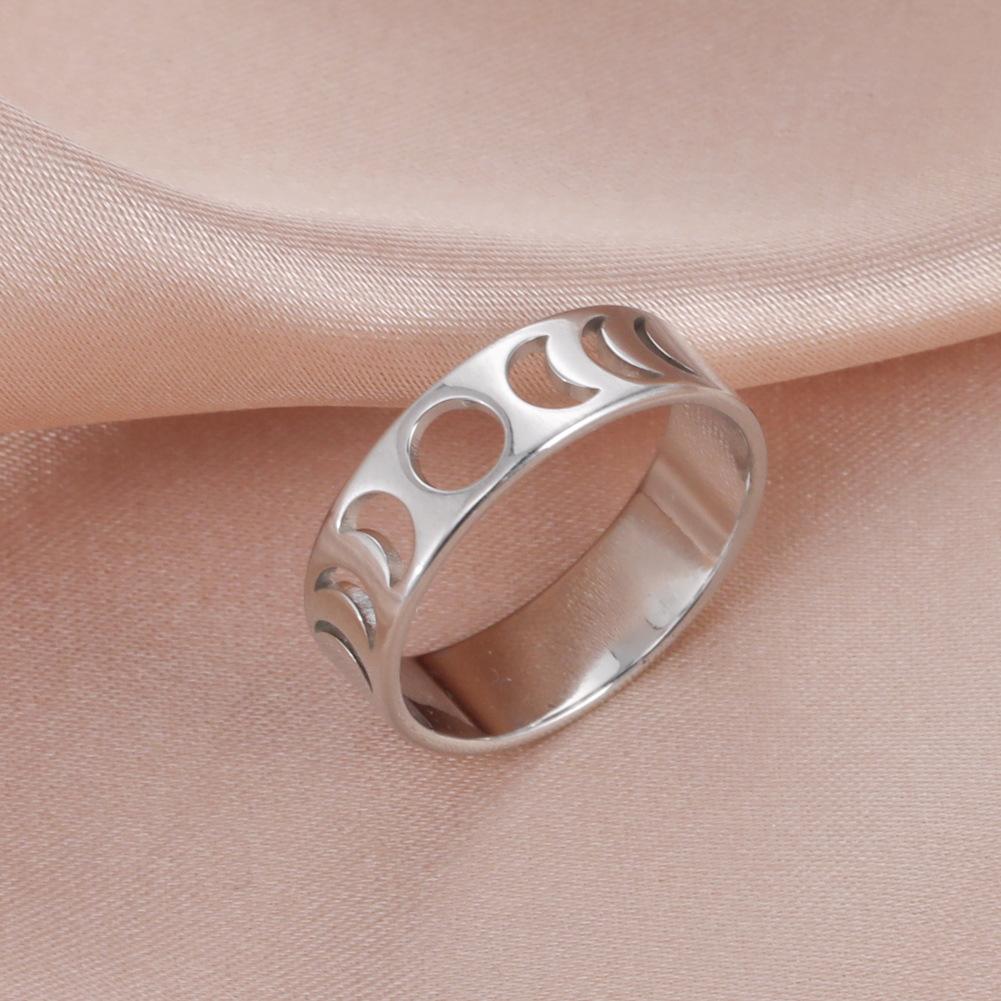 Minimalist Hollow Moon Phase Pattern Matching Couple Rings Closed Band