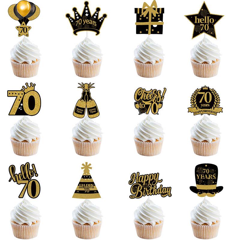 30th 40th 50th 60th Birthday Party Black Gold Cupcake Toppers 30 40 50 Years Old Birthday Party Cake Decoration Adult Party Gift