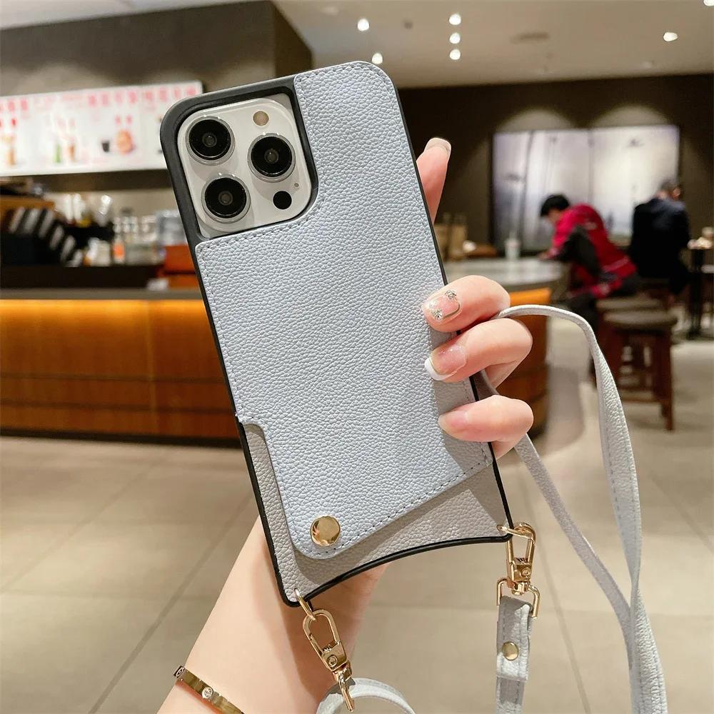 

Чехол-кошелек через плечо для iPhone 16E 16 15 14 Plus 13 12 11 Pro Max, кожаный чехол с держателем для карт, шнурком и ремешком For iPhone 14