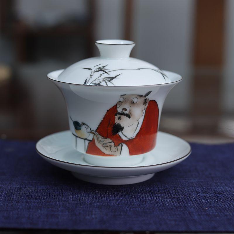 

170 мл Ручная роспись Фигурки Чжун Куй Дамо Гайвань Ретро Чайная чаша с крышкой Комплект Крышка для чайника Предметы для чая Ремесло