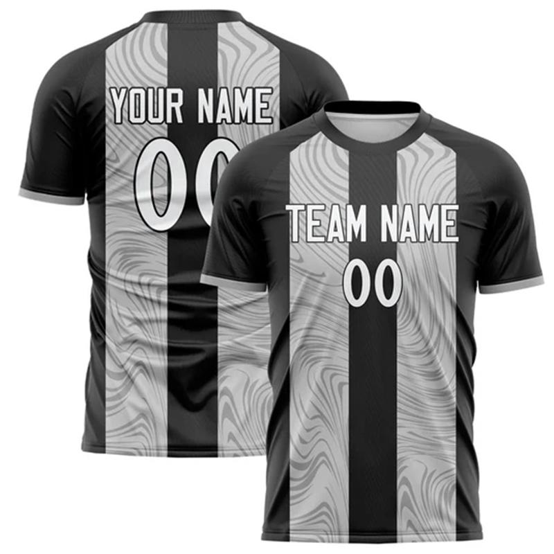 Přizpůsobené Fotbalové Tričko s Názvem Týmu a Číslem Personalizované DIY Kulatý Výstřih Černé Sportovní Trička Volné Rychleschnoucí Týmové Uniformy