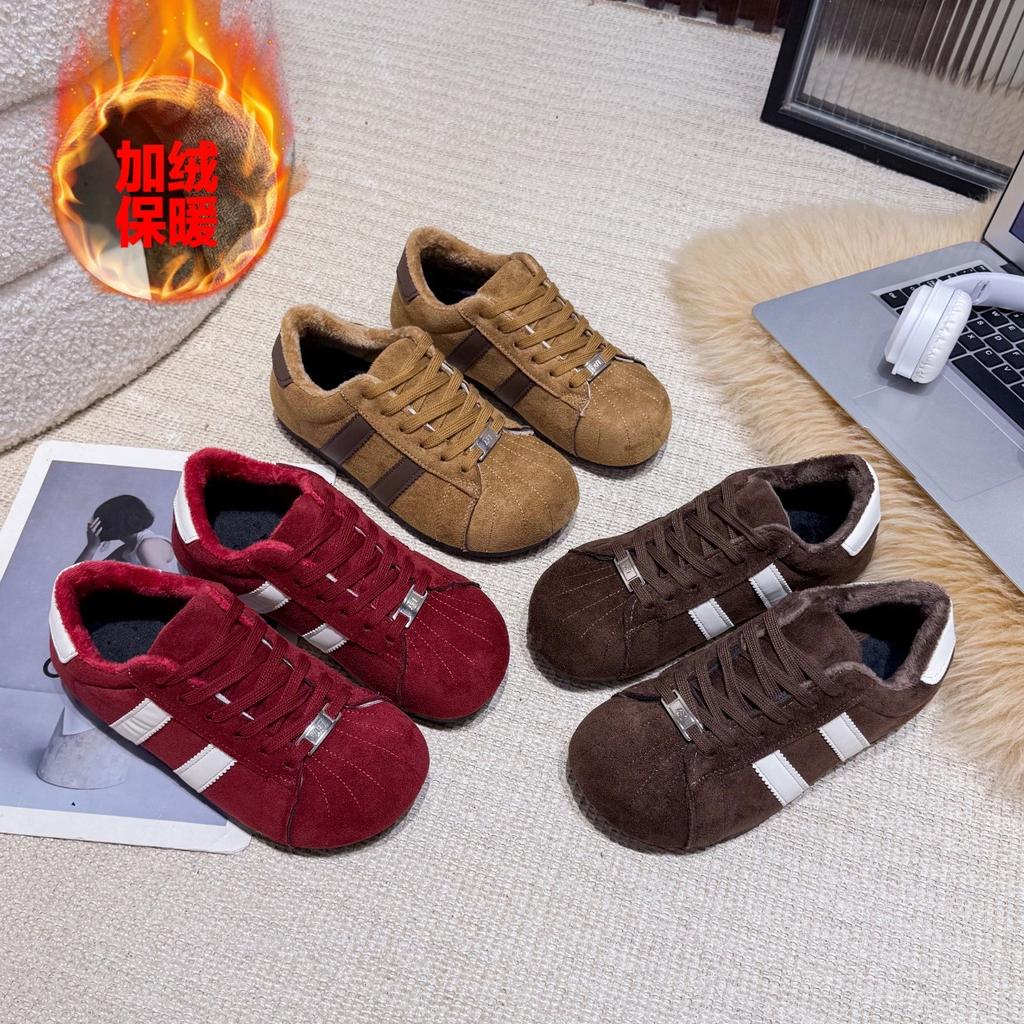 [Fanfuna] velvet German training shoes for women's 2025 autumn and winter new ugly cute big head retro Korean version Forrest Gump shoes cotton shoes
