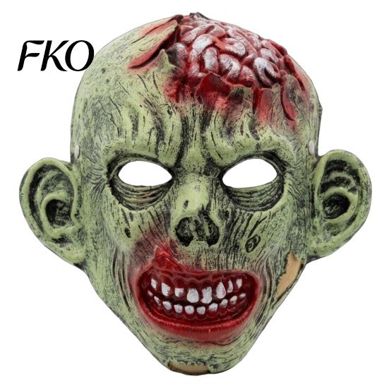 Creepy Flesh Texture Mask Halloween Green Zombie Mask, Realistic Full Face with Simulated Blood Horror Prop Damaged And for Scary Party Cosplay Props