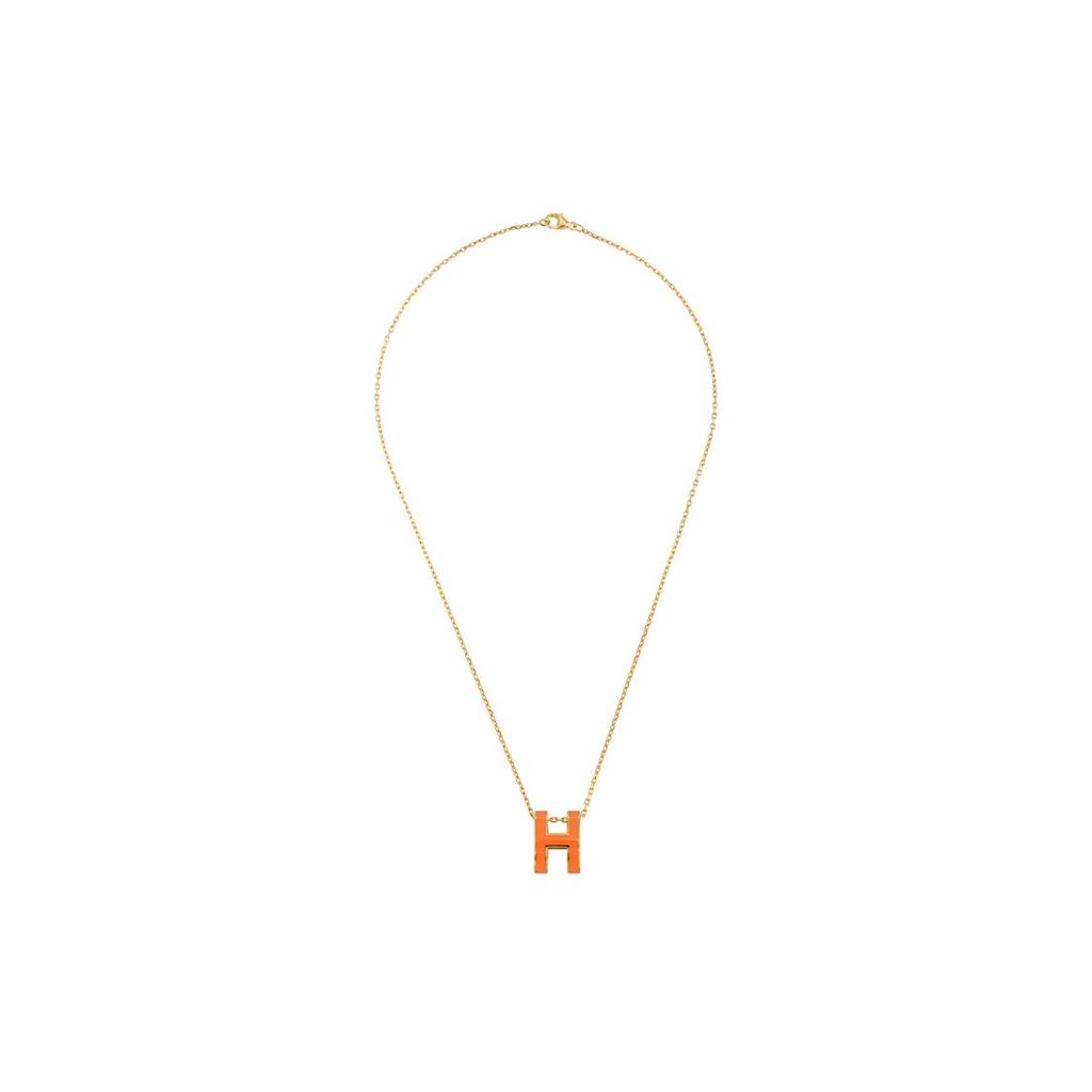 Hermes Pop H Series Pendant Vibrant Orange Necklace Women Necklace Gold H147991F-02