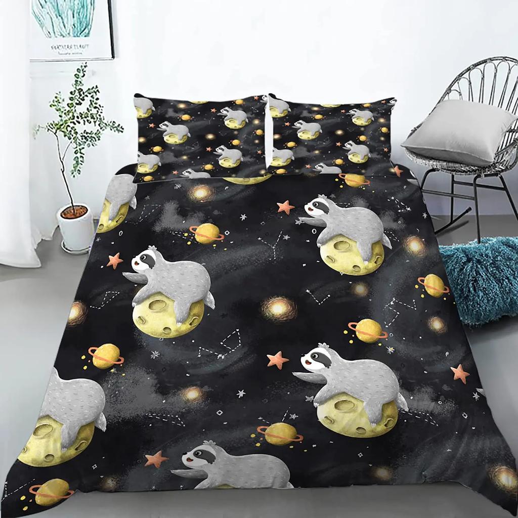 Sloth Duvet Cover Set Twin Size Cartoon Sloth Duvet Cover Bedding Set for Kids Girls Boys Cute Animal Polyester Comforter Cover