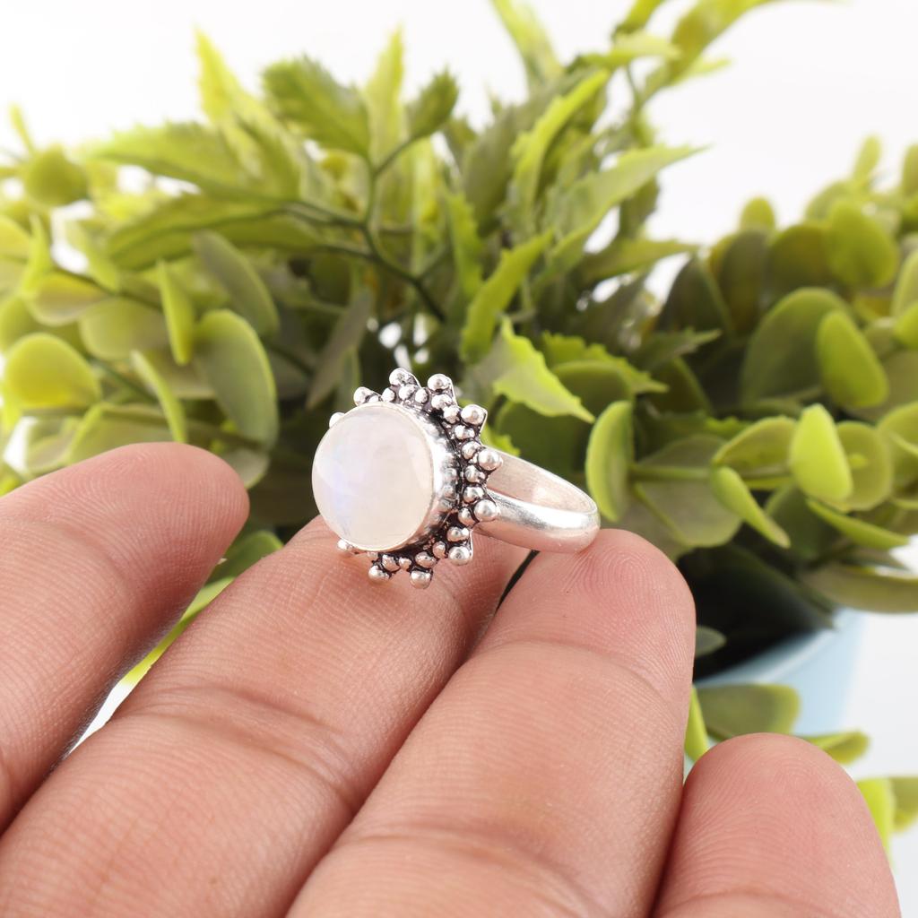 Rainbow Moonstone Jewelry, 925 Solid Sterling Silver Ring , Handmade Gemstone Jewelry Ring For Memorial Day