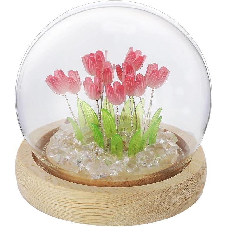 Romantické tulipánové noční světlo | Na baterie pro domácí dekoraci, Jemná růžová záře, Ideální dárek pro blízké, 9 DIY tulipánových květů