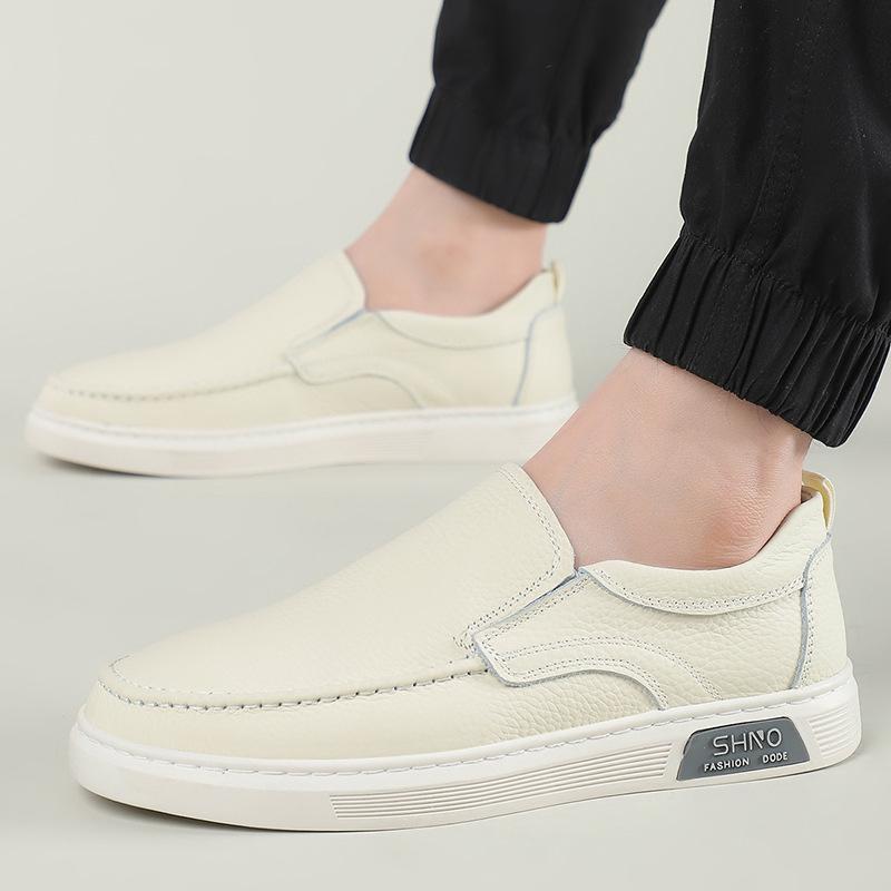The First Layer of Cowhide Men's Shoes 2025 Genuine Leather Autumn Soft-soled Trendy Shoes Youth Versatile Board Shoes One Pedal Casual Leather Shoes