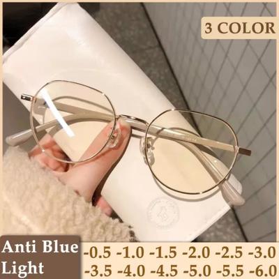 Runde Myopiebrillen Damen Herren Vintage TP90 Vollrand-Brille Ultraleichte Blaulichtfilter-Brille -1,0 -1,5 -2,0 -2,5 ~ -6,0