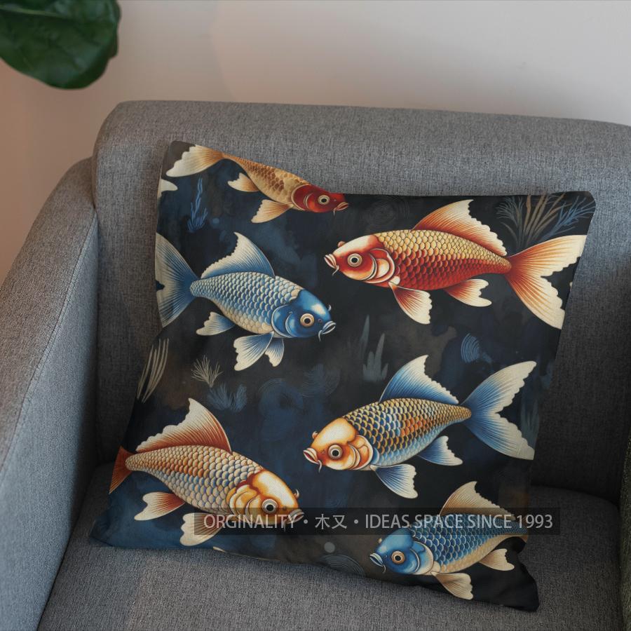 2D Stylish Koi Fish Pattern Decorative Pillow Cover Pattern Cushion Cover Suitable For Sofa Bedroom Car Pillow Cover