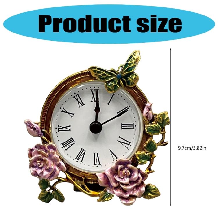 Compact Vintage Desk Clock with Quiet Movement and Metal Florals Butterfly Pattern Decorative Mini Table Clock Gift
