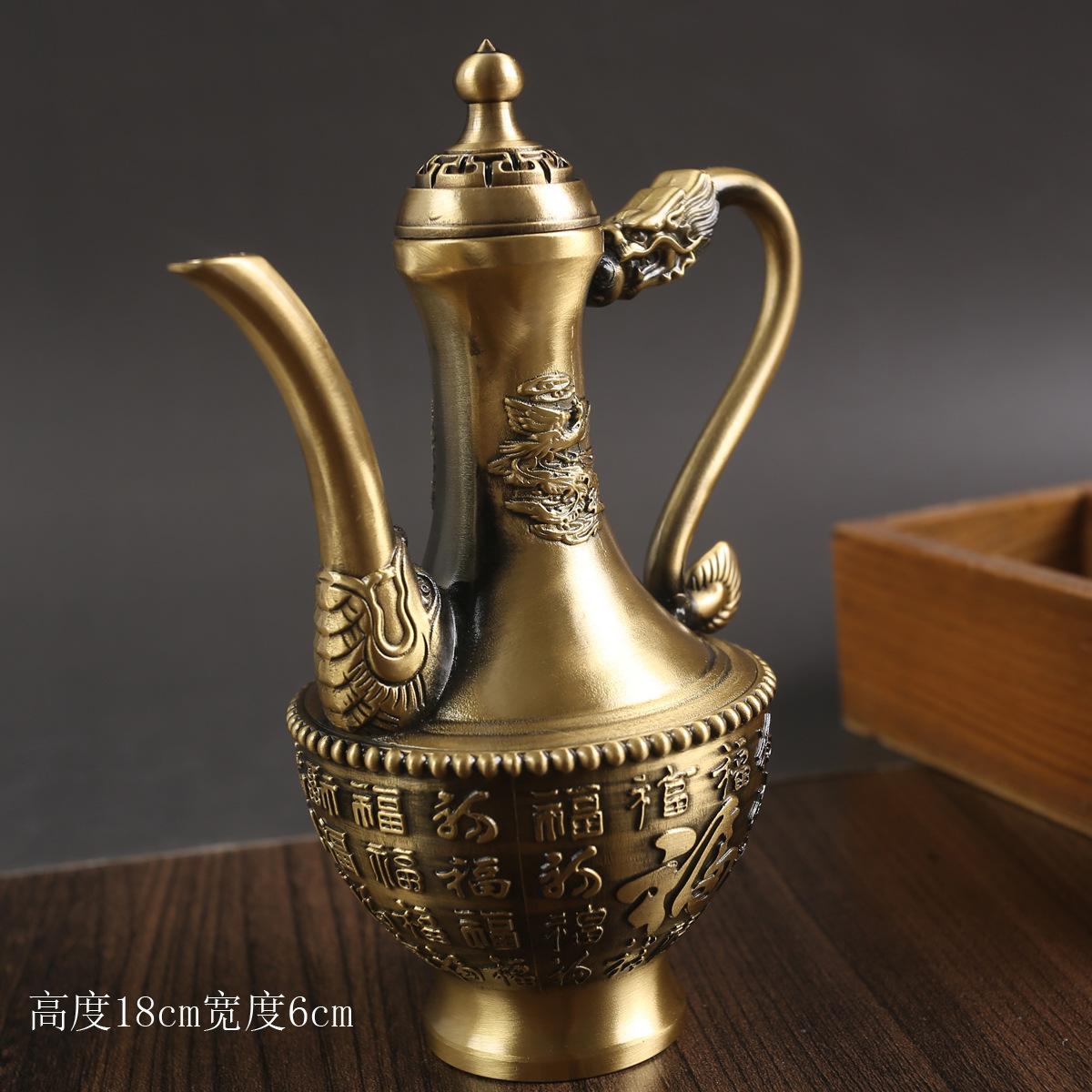 

Латунный кувшин для вина Лунфэн Чэнсян, медное ремесленное украшение, чистая медь Байфу, ресторанный кувшин для вина, банкетный, домашний, ретро, медная посуда