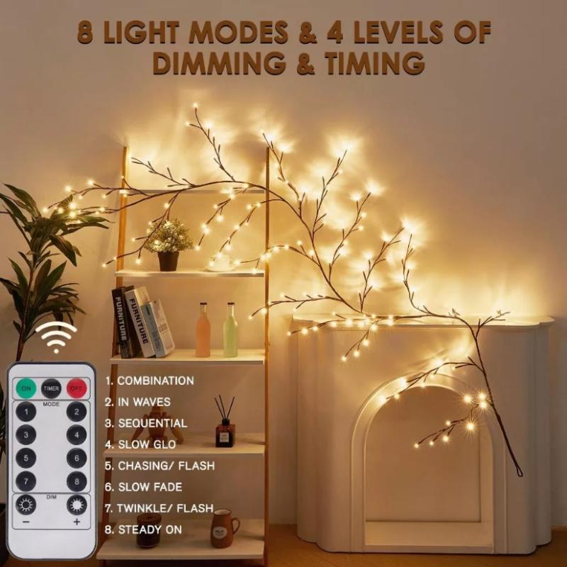 Tree Branch Lamp Bedroom Wall Decoration Willow Vine Tree Light Strip 8 Lighting Modes Diy Atmosphere Light Home Lighting