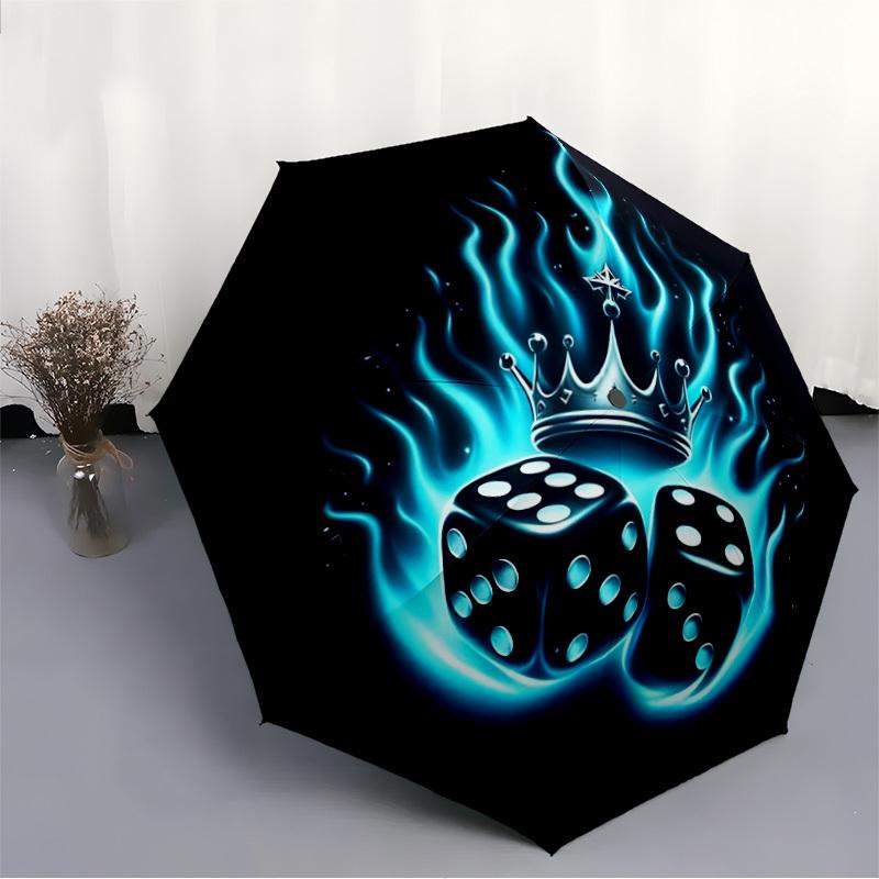 1pc Dice Crown Automatic Folding Umbrella - Compact 8-Rib Design, Durable Plastic & Iron, Lightweight for Outdoor Daily Use264