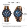 BOBO BIRD mens wooden watch sports fashion wristwatch casual chronograph quartz stainless steel strap date display blue medium luxury elegance