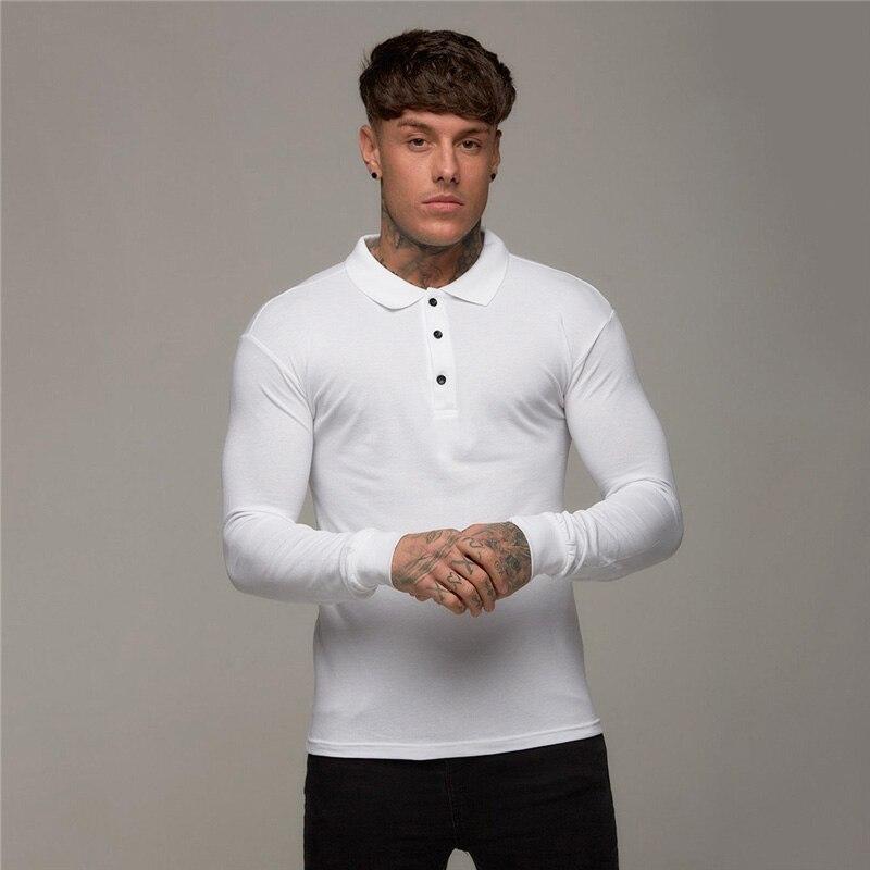 Muscleguys Spring and Autumn Comfortable Long Sleeve Polo Shirt Men Turn-over Collar Fashion Breathable Business Casual Tops Solid Color