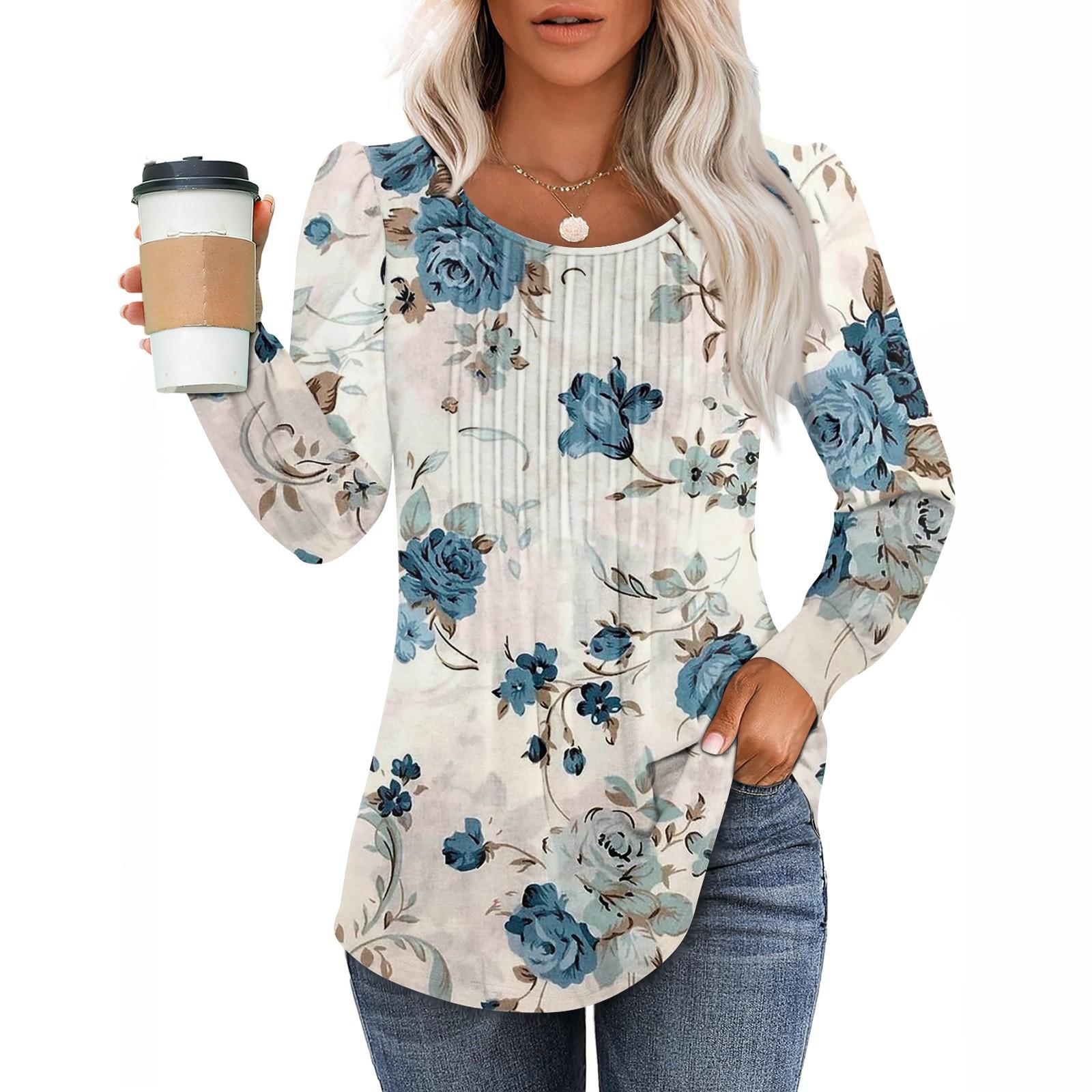 Женская повседневная модная плиссированная рубашка с длинным рукавом и круглым вырезом — фото 8