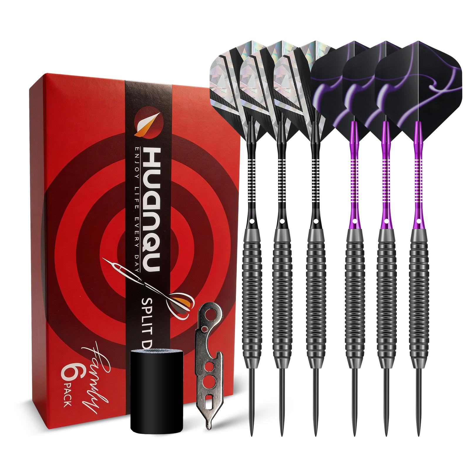 Huanqu 20g Six-Piece Iron Dart Set, Includes Extra Dart Wings and Professional Dart Accessories, Such as Dart Tightening Tool, Spring Ring, Dart Wing 6Pack