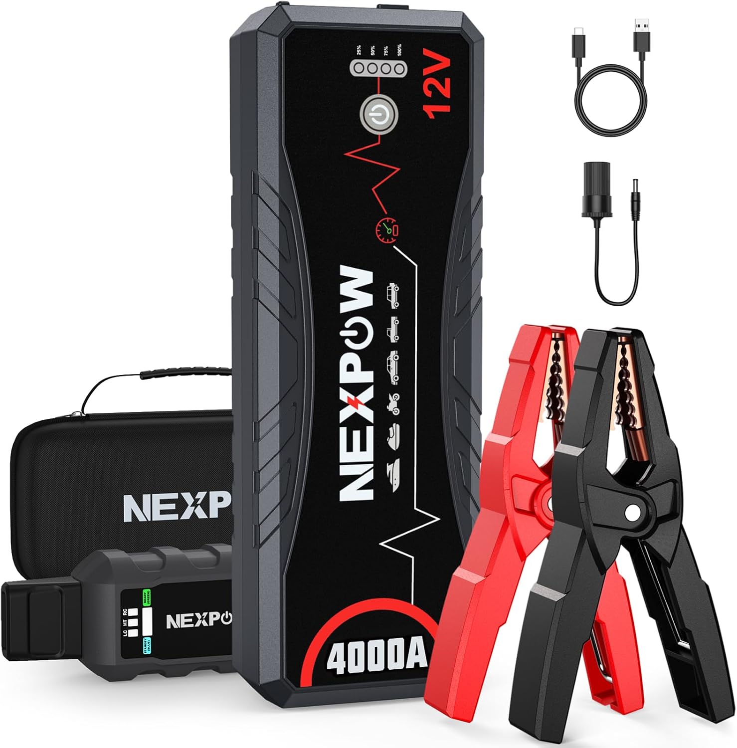 

Car Jump Starter 4000A, Portable 12V Battery Booster for Gas & Diesel Engines up to 10.0L, with LED Light & USB QC3.0