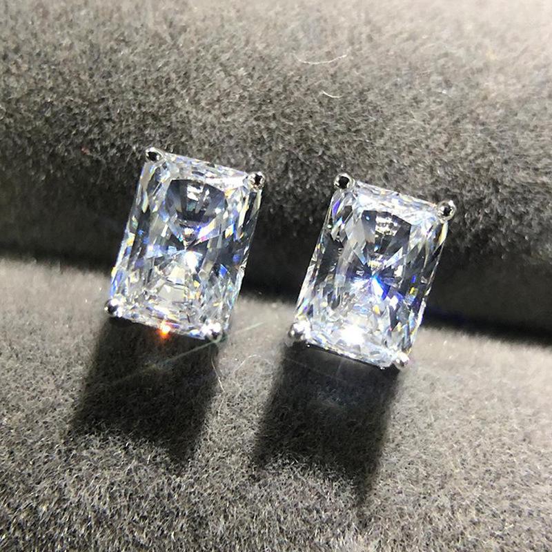 Rectangular cut transparent zircon earrings