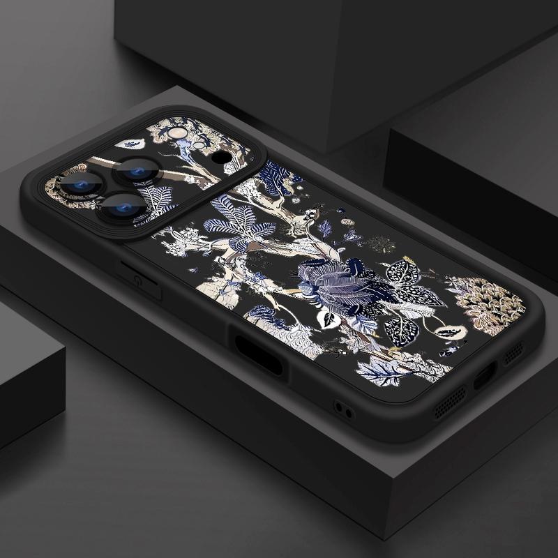 For iPhone 17 Pro Max Case Luxury Retro Dark Floral Pattern Shockproof Bumper Soft Silicone Cover For iPhone 16 15 14 13 Pro 12 11 16E Air