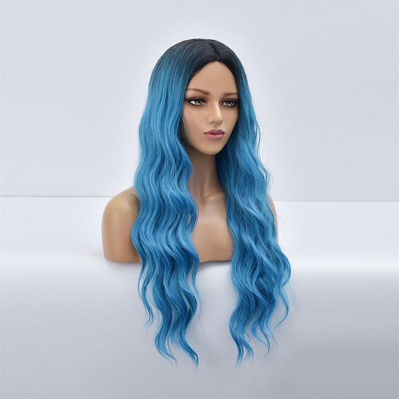 Synthetic Blue Costume Wigs for Women Girls Kids Halloween Wigs Long Hair Curly Wavy Descend Cosplay Anime Movie Musicals Wig