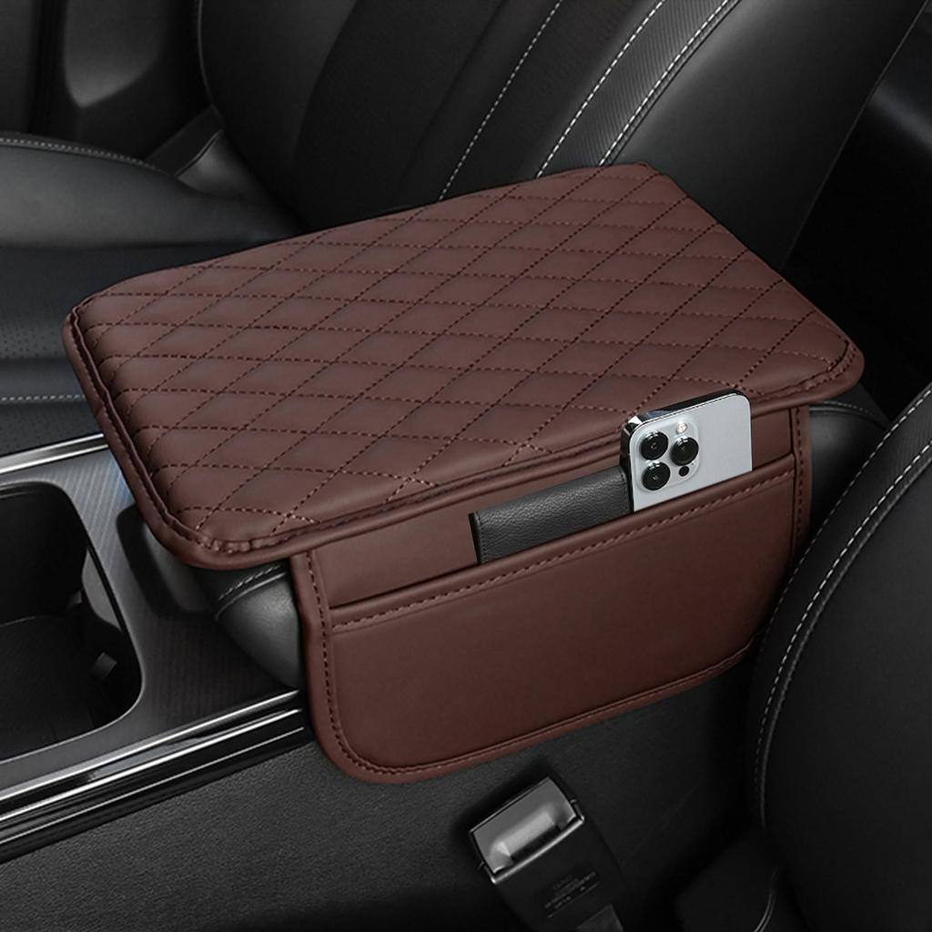 Car Armrest Box Pad Height Increasing Cushion Soft Nappa Leather Storage Bag for Vehicle