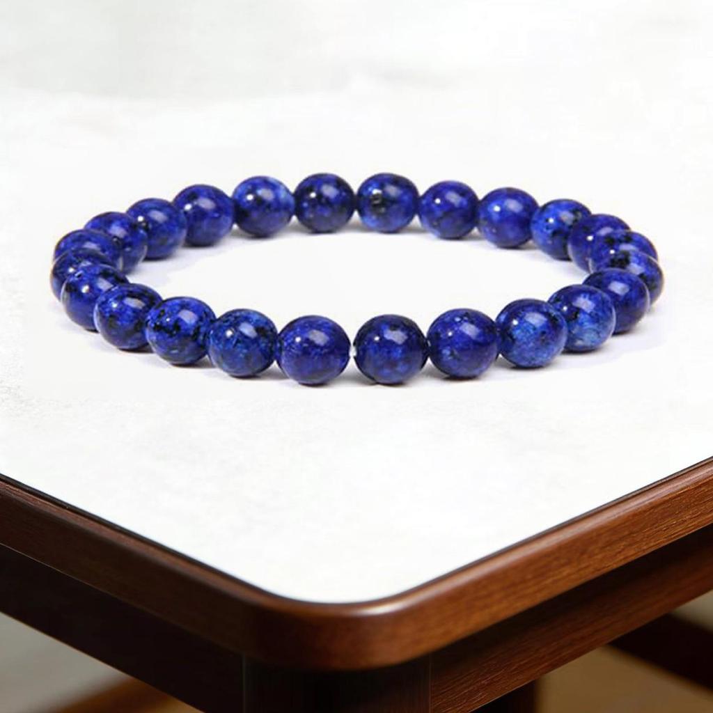 8mm Agate Natural Stone Bracelet - Fashionable Single Strand Elastic Beaded Bracelet with Round Crystal Beads