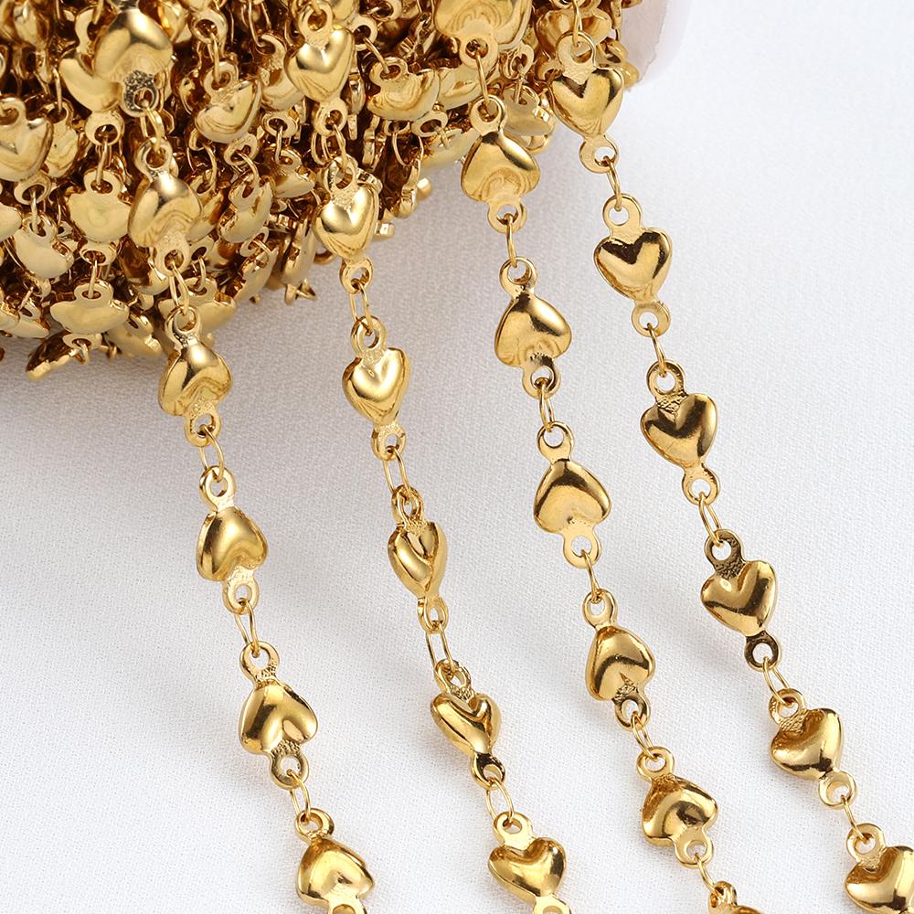 No Fade 1Meter Stainless Steel Chain for Jewelry Making DIY Love Heart Chain Curb Chains Gold Color Necklace Bracelet Components