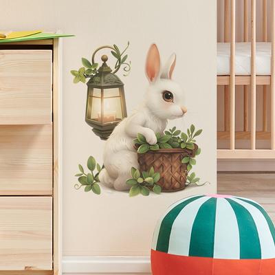 Fun-f235 Cartoon Rabbit Green Leaf Potted Bedroom Living Room Study Background Landscaping Wall Sticker