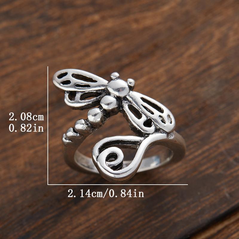 New Niche Vintage CopperColor Dragonfly Opening Ring Ladies Trend Holiday Party Jewelry Accessory Gift