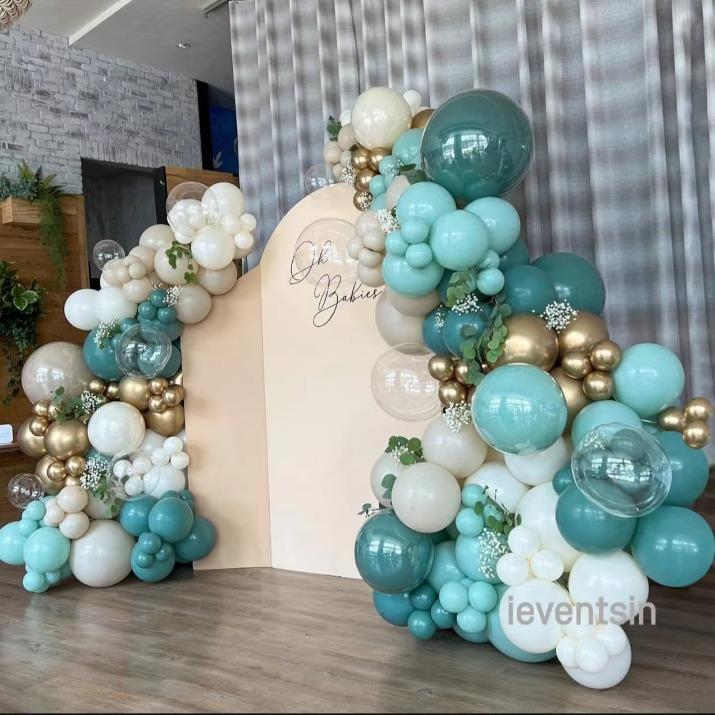 

Бирюзовый Набор Арки из Металлических Золотых Шаров с Золотым Шаром Бобо Декор для Дня Рождения Свадьбы Set as shown