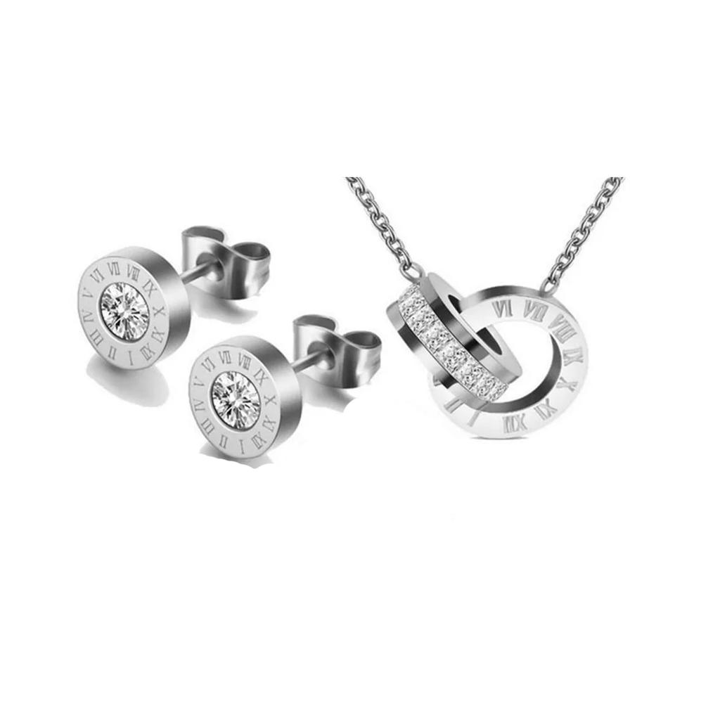 3 ks/sada Římské číslice Zirkon Nerezová ocel Náhrdelníky Náušnice pro ženy Muže Elegantní Party Šperky Doplňky Dárky
