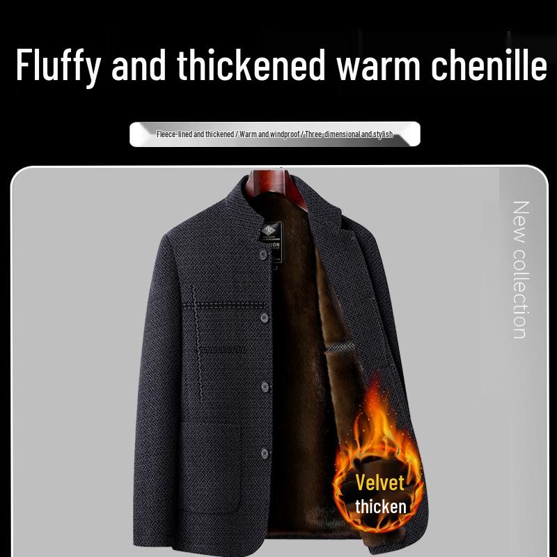 2025 Bestselling Dad Style Woolen Coat: Thick Chenille Stand-Up Collar Jacket for Middle-Aged & Elderly, Autumn/Winter Collection